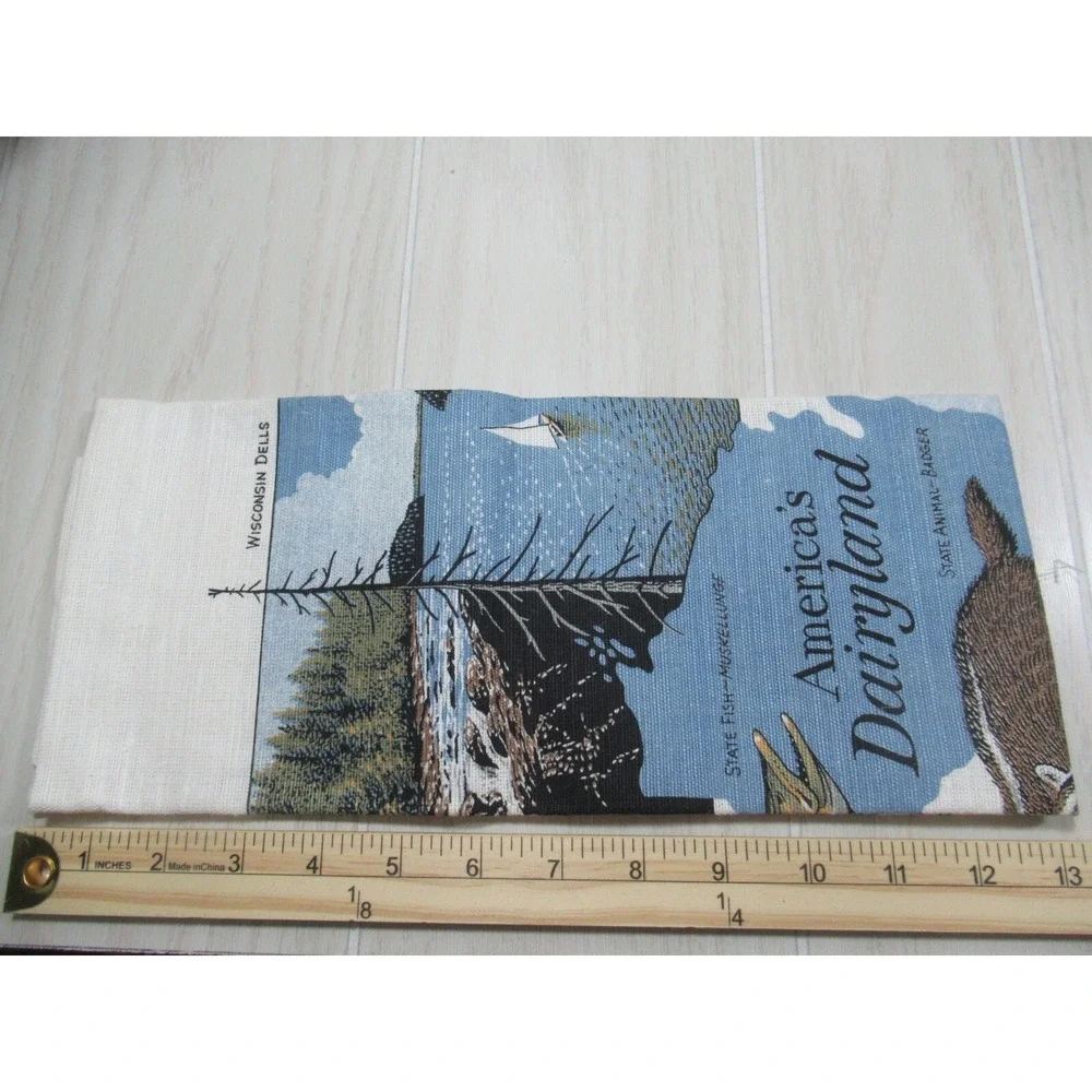 Wisconsin souvenir Linen Canvas Kitchen hand Towel Decor‎ Dairy Cow Cheese Dells